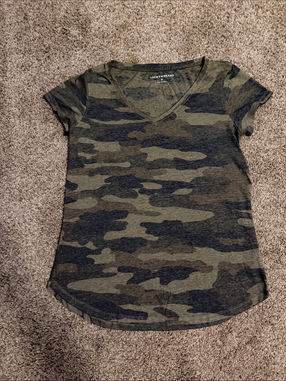Lucky Brand Olive & Black Camo V-Neck Tee